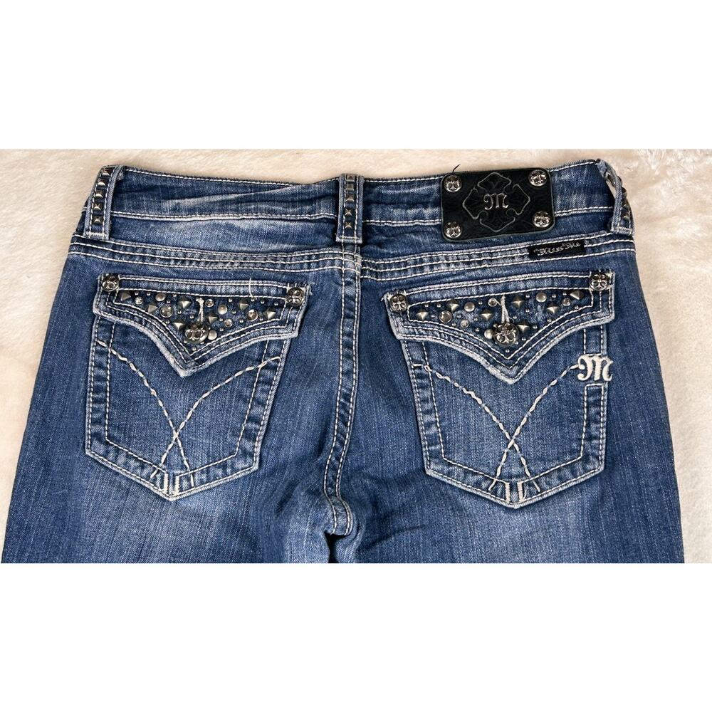 Miss Me Jeans Womens Sz 30 Boot Bootcut Blue Studded Denim Embroidered Y2K Flap - Picture 8 of 9